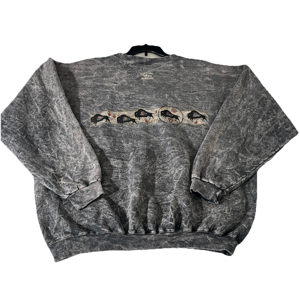 VTG Hanes Stone Aged Rockwear Sweatshirt Gray Acid Washed Buffalo XX LARGE 53" - Picture 4 of 11